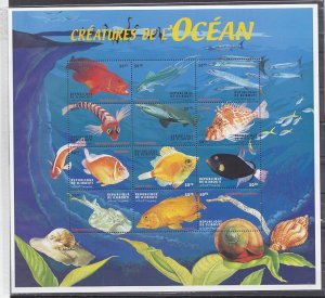 Djibouti, Scott cat. 809 a-l. Marine Life on a Large sheet. ^