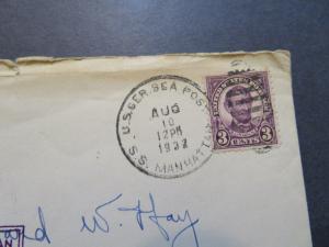 US 1932 SS Manhattan Maiden Voyage Cover Cacheted / Sm Top Tear - Z7958