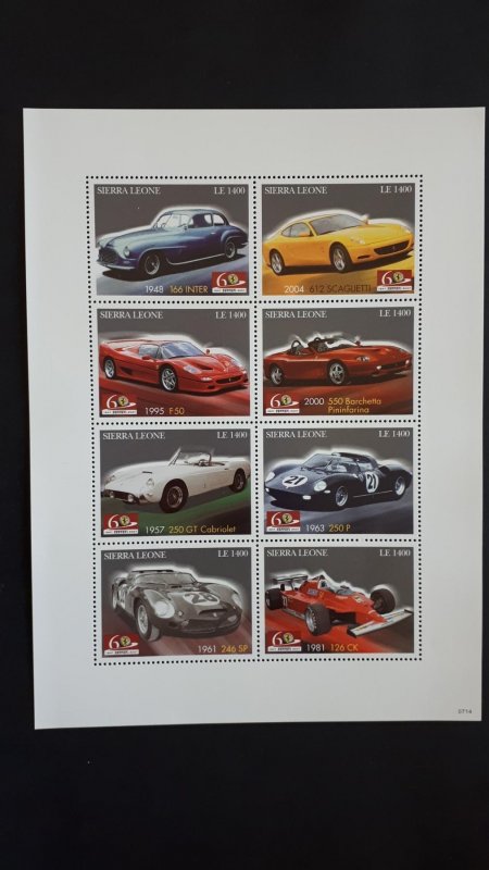 Cars - Ferrari - Ivory Coast 2007. - full sheet complete set ** MNH