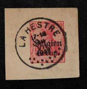 Stamp Belgium- Sc# N14 CUT SQUARE with SOTH La Hestre German Occ. Ovprt.