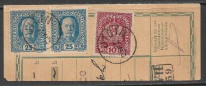 AUSTRIA CZECH 1917 3 Stamp JICIN Parcel Receipt Card Half Sc 148. 152x2