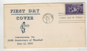 1939 BASEBALL CENTENNIAL 855-32 DIETZ CACHET COOPERSTOWN NY CV $150