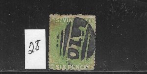 ST VINCENT SCOTT #28 1880-81 6P (YELLOW GREEN) - USED