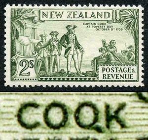 New Zealand SG589da 2/- olive green perf 12.5 Variety Captain COQK U/M