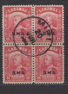 SARAWAK SG132 1945 8c CARMINE USED BLOCK OF 4