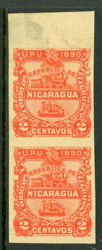 Nicaragua 1890 Seebeck Locomotive 2¢ Vermillion Imperf Sc #21a Mint L890 ⭐⭐⭐⭐⭐