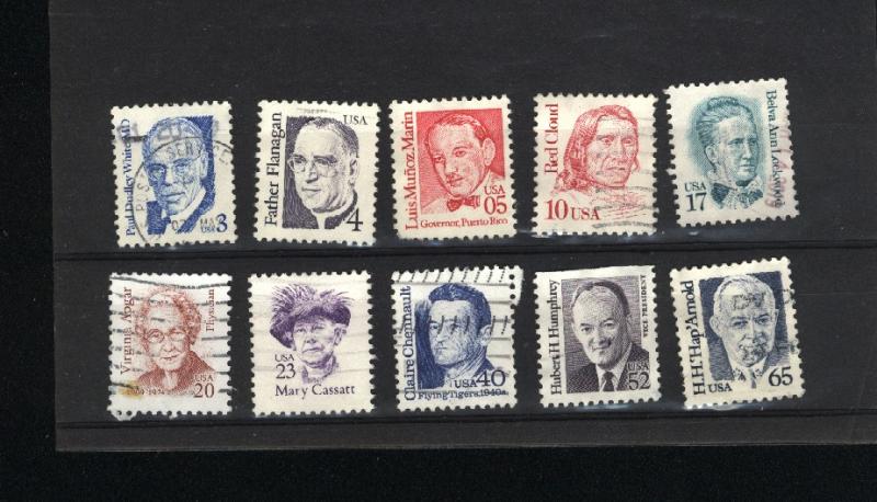 USA #2170, 71, 73, 75, 78, 79, 81, 87, 89,91 used 1986-94 PD