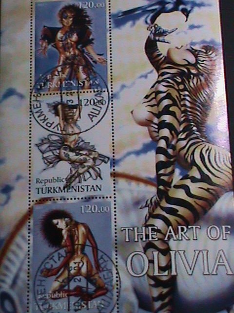 ​TURKMENISTAN-STAMP -2001-THE ART OF OLIVIA CTO STAMP:MINI SHEET RARE #2