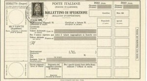 Trieste A - Shipment Bulletin Lire 100 Turrita n. P 14 canceled