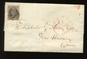 1 Franklin Imperf Used Stamp on Nice 1850 Cover Boston to New Haven CT (Cv 1009)
