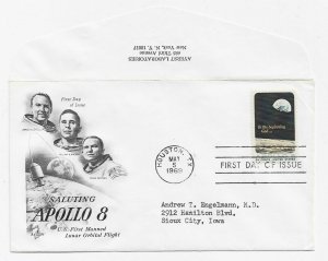 US 1371 (Me-5 var) 6c Apollo 8 single on FDC Artcraft Cachet Variety ECV $15.00