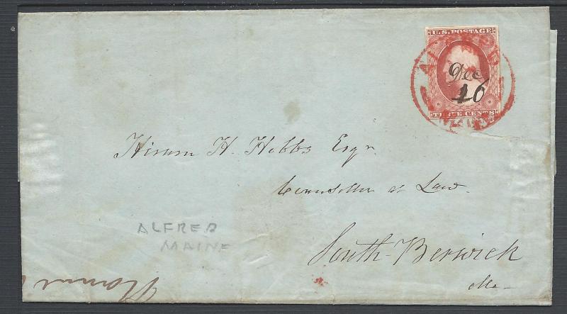 Scott #11, Alfred, ME, 1851 Issue