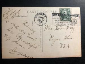 1930 Quebec Canada Picture Postcard Cover to Payne OH USA the Remparts