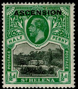 ASCENSION SG1, ½d black & green, LH MINT.