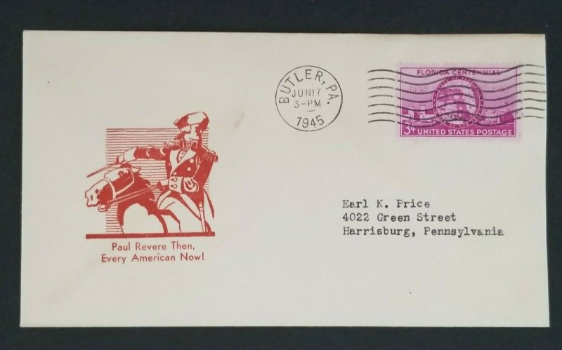 1945 Butler To Harrisburg PA Paul Revere Then All Americans Now Patriotic Cover