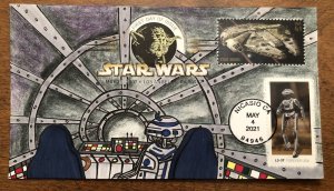 2007 Star Wars Millennium Falcon 2021 Droids FDC HAND DRAWN PAINTED CACHET L337