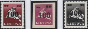 Lithuania 1993 MNH Sc 450-452 Set of 3 Surcharges on White knight Vytis