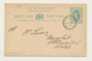 CAPE OF GOOD HOPE 1905, KLEIN DRAKENSTEIN TO NATAL, ½d REPLY PAID CARD