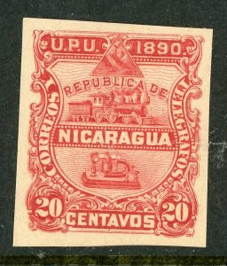 Nicaragua 1890 Seebeck Locomotive 20¢ Red Imperf Sc #24a MNH L865 ⭐⭐