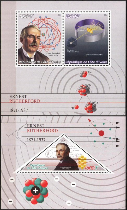 Ivory Coast 2016 Famous Scientists Ernest Rutherford 2 S/S MNH