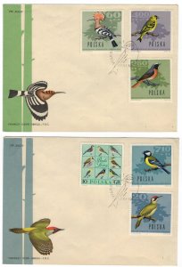 Poland 1966 FDC Stamps Scott 1452/1460 Forest Birds Woodpecker