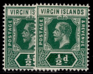 BRITISH VIRGIN ISLANDS GV SG69 + 69b, ½d SHADE VARIETIES, NH MINT.