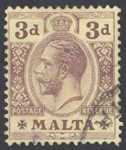 Malta Sc# 54 Used 1914-1921 3p King George V