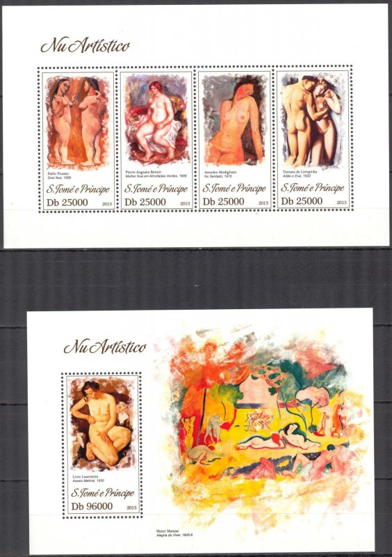 Sao Tome and Principe 2013 Art Paintings Nudes sheet + S/S MNH