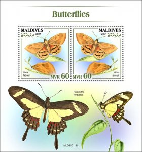 MALDIVES - 2021 - Butterflies - Perf Souv Sheet - Mint Never Hinged