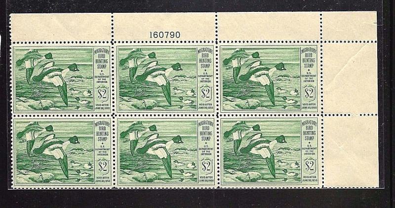 Fresh US #RW16 = MNH $1 Federal Duck Stamp 1949 'GOLDENEYEs' Plate Block of Six