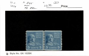 United States Postage Stamp, #845 Mint NH Pair, 1939 Monroe (AD) 