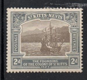 St Kitts-Nevis Sc 55 1923 2 d 300th Anniv ship stamp mint