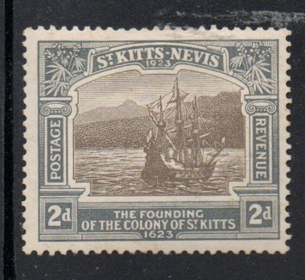St Kitts-Nevis Sc 55 1923 2 d 300th Anniv ship stamp mint