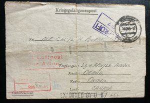 1944 Germany Stalag Luft 3 Prisoner of War POW Letter Cover to Ottawa Canada