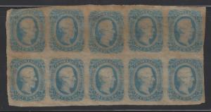 1863-64 Confederate States Of America CSA 11 or 12 MNH OG Block Of 10! (BR78)