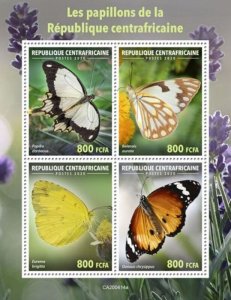 Central Africa - 2020 C. African Butterflies - 4 Stamp Sheet - CA200414a