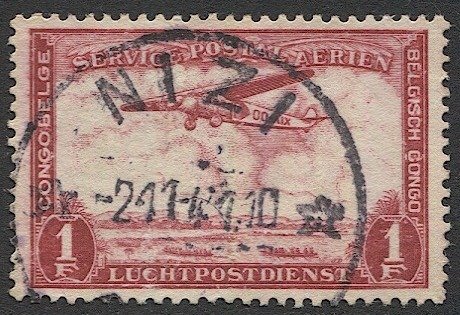 BELGIAN CONGO 1934 Sc C8  1fr Fokker F VII, Used VF, NIZI postmark/cancel