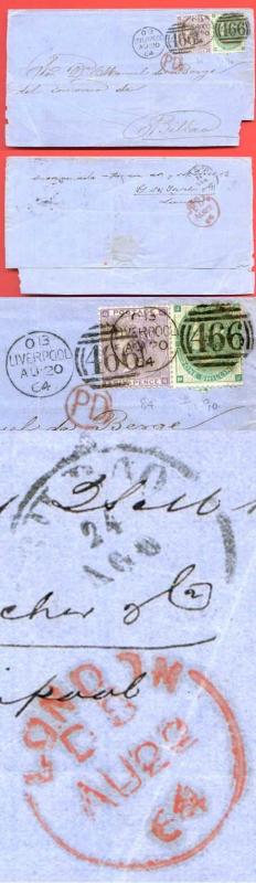 1/- Deep Green & 6d Mauve on Cover to Bilbao