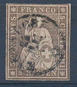 Switzerland 1850s Helvetia (5r)d Fine Used