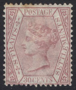 Malaya Straits Settlements 1872 30c Claret Wmk CC Scott 16 SG 17 MLH Cat $425