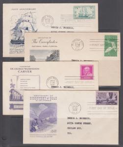 US Sc 951-954  FDC-s, 1947-48  issues, 4 diff, Grimsland cachets, addressed