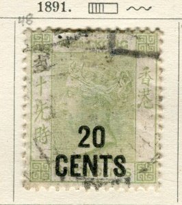 HONG KONG; 1891 early classic QV surcharged issue used 20 CENTS value