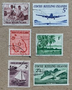 Cocos Islands 1963 Definitives - birds, boats, nicely used. Scott 1-6, CV $10.70