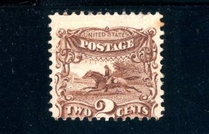 USAstamps Unused VF US 1869 Pictorial Issue Pony Express Sctt 113 OG MHR + Grill