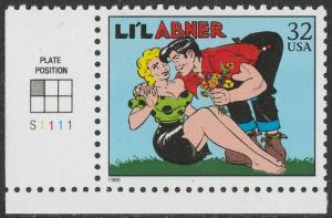 US 3000q Comic Strip Classics Li'L Abner 32c plate single LL S1111 MNH 1995