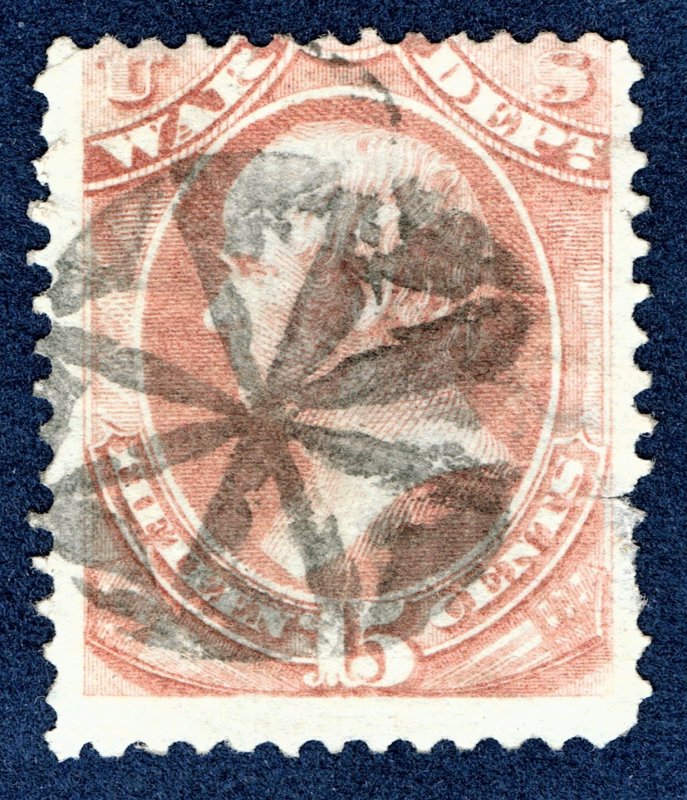 [0994] 1873 Scott#O90 used 15¢ rose Fancy cancel (faults)