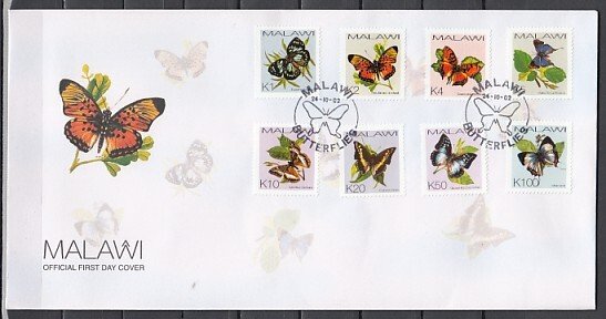 Malawi, Scott cat. 706-713. Butterflies issue. First day cover. ^