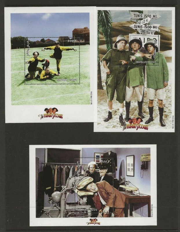 Thematic stamps MONGOLIA 1998 THE THREE STOOGES 3 min sheets mint