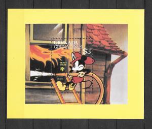 GRENADA GRENADINES  MNH SOUV SHEET SC#359 FIREMAN MICKEY MOUSE SCV$3.50