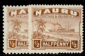 NAURU GV SG26A + 26B, ½d PAPER VARIETIES, NH MINT.